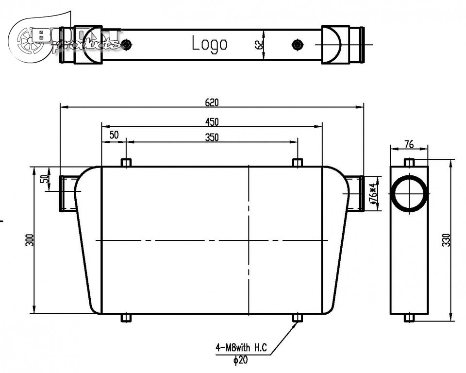 BOOST Fine&Tube univerzális verseny intercooler 450x300x76mm - 76mm