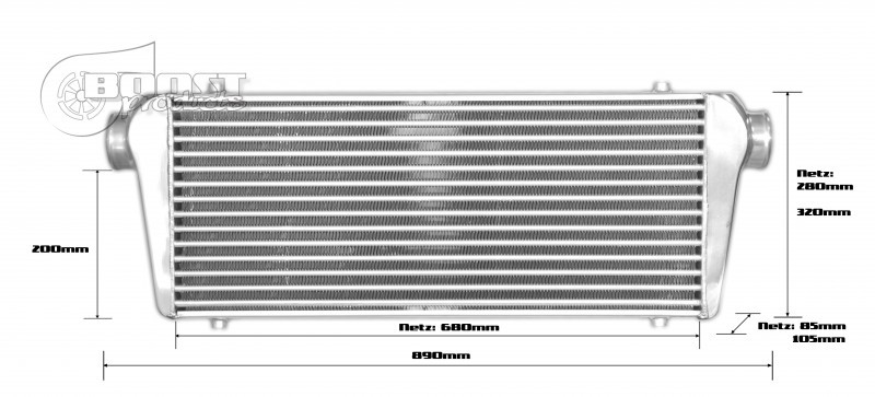 BOOST Fine&Tube univerzális verseny intercooler 700x300x100mm - 76mm