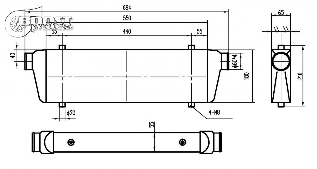 BOOST Fine&Tube univerzális verseny intercooler 550x180x65mm - 60mm