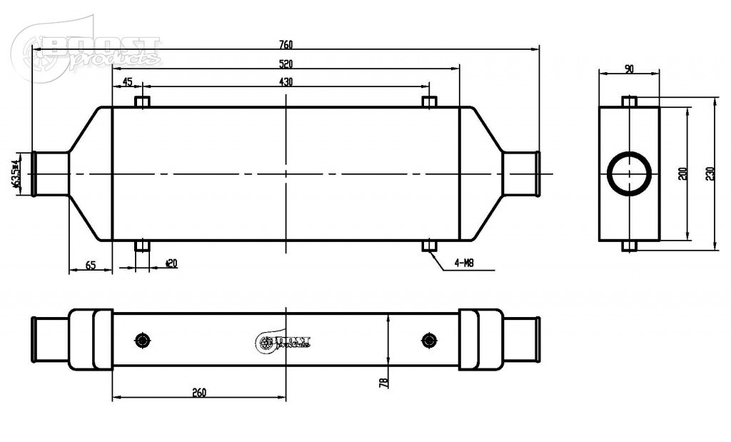 BOOST Fine&Tube univerzális verseny intercooler 520x197x90mm - 63mm