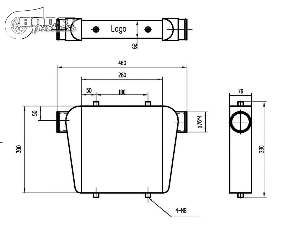 BOOST Fine&Tube univerzális verseny intercooler 280x300x76mm - 76mm