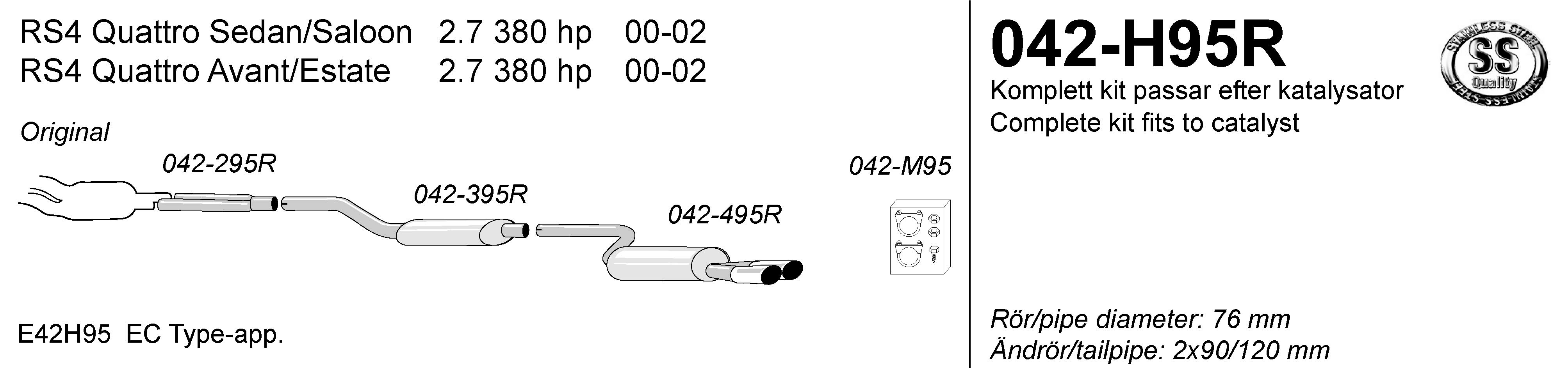 SIMONS Sport Cat-back Exhaust AUDI RS4 Quattro 2.7T 380LE 2000-2002