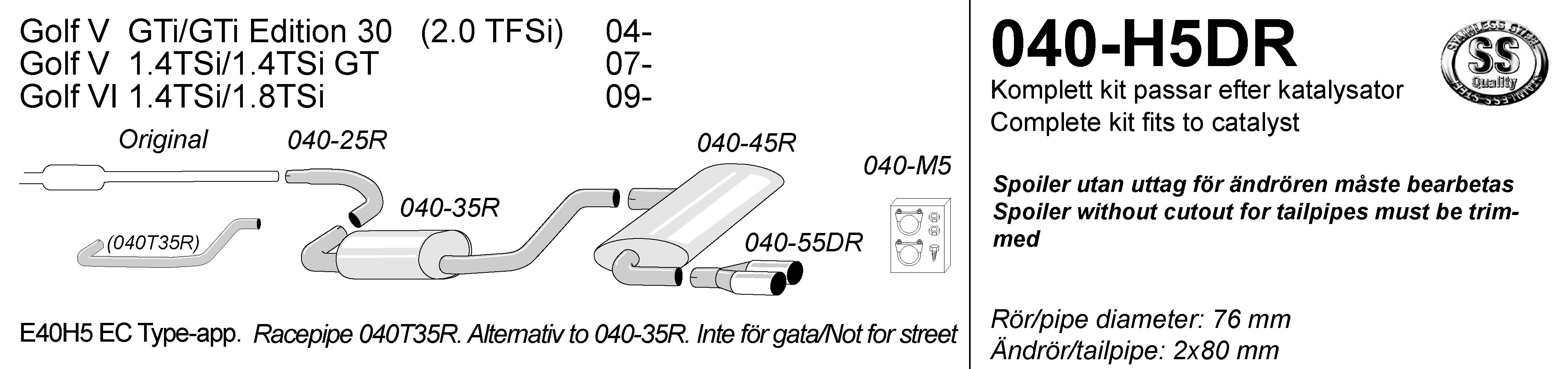 SIMONS Cat-Back Sport Exhaust AUDI A3 1.4 2.0 TFSI 04-12