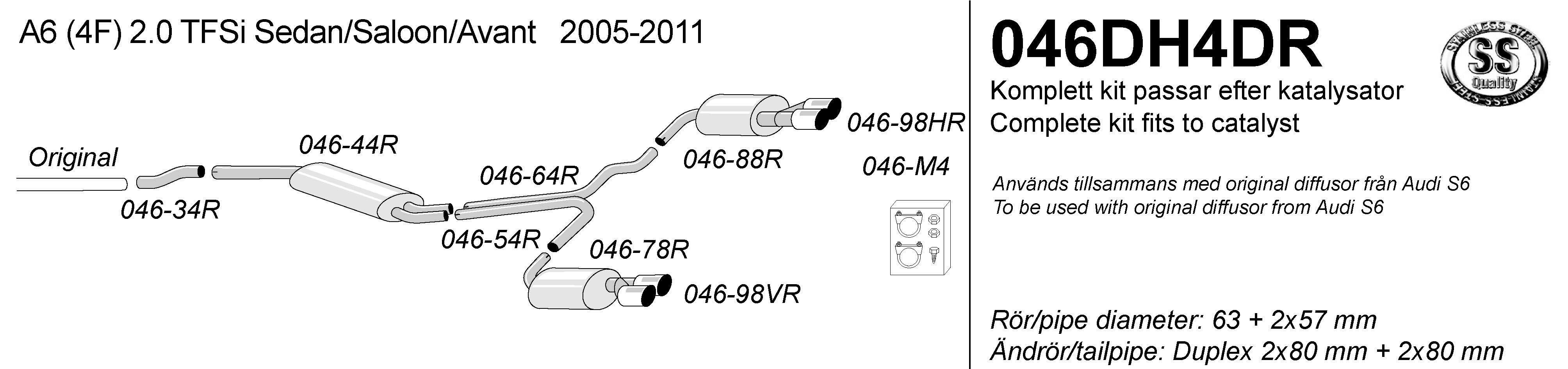SIMONS 2xDuplex Sport Cat-back Exhaust AUDI A6 (C6) 2.0 TFSI 2005-2011