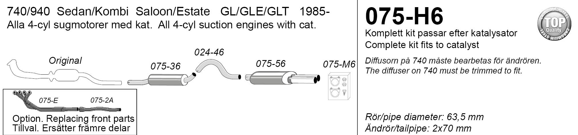 Simons Sport Cat-back Exhaust with Double Tail Pipe VOLVO 740 940 1985-