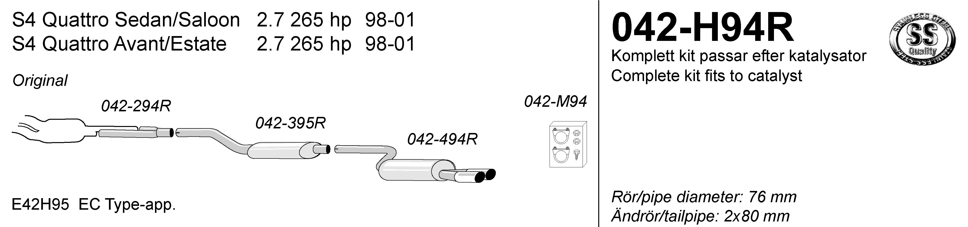 SIMONS Sport Cat-back Exhaust AUDI S4 (B5) 2.7 265LE 1998-2001