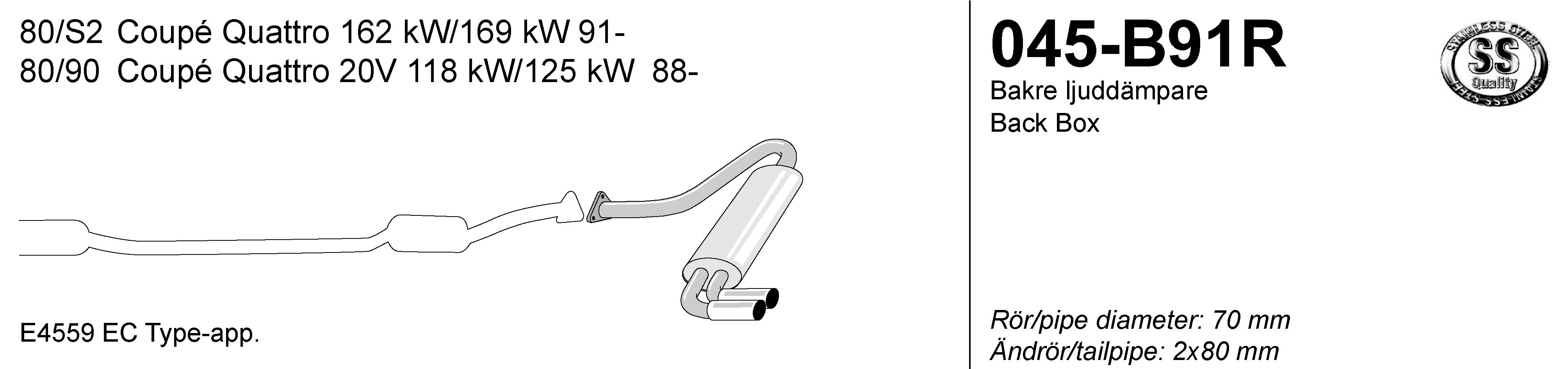 SIMONS Rear Sport Exhaust Silencer AUDI 80/90 Coupé Quattro 1988-1991