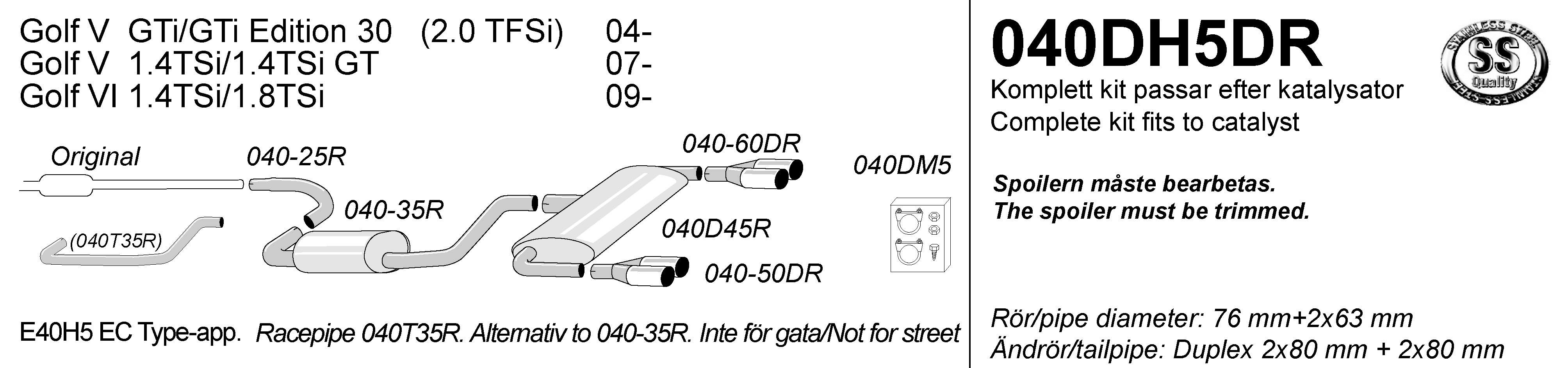 SIMONS Sport Cat-back Exhaust System VW Golf VI 1.4 1.8 TSI 2009-2012