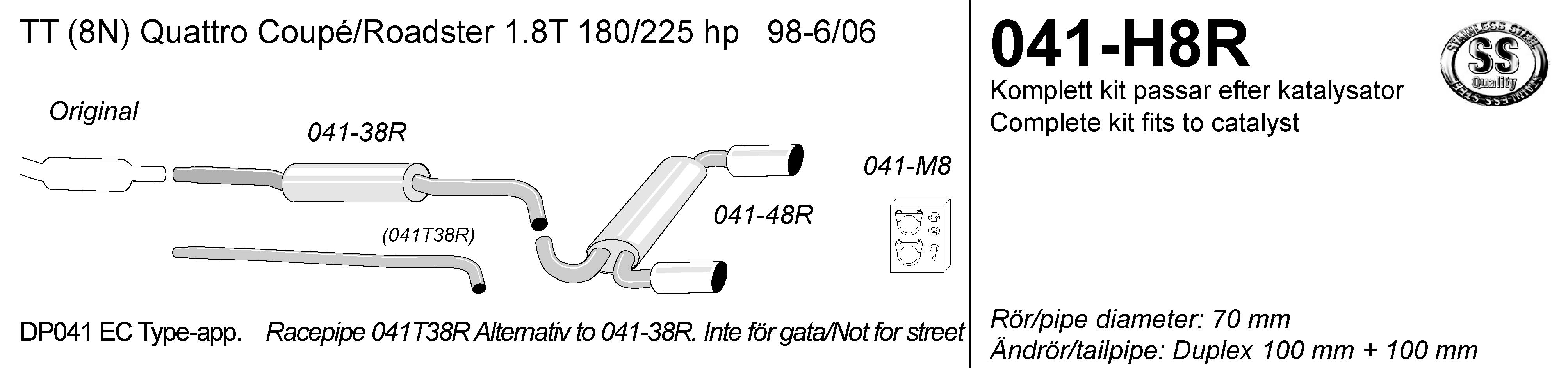 SIMONS Sport Rear Exhaust AUDI TT (8N) Quattro 1.8T 180/225HP 1998-2006