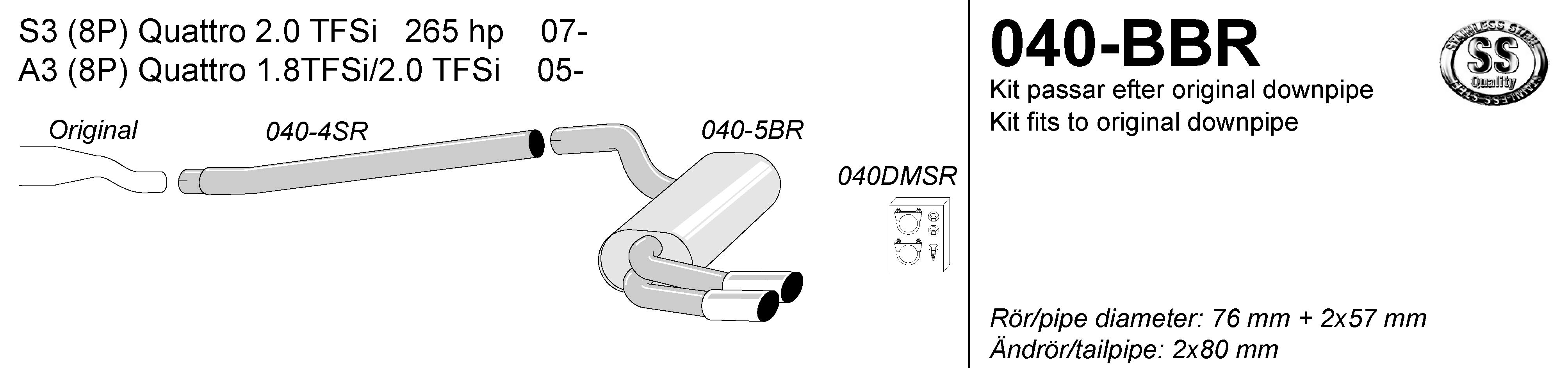 SIMONS hátsó sport kipufogódob AUDI A3 S3 Quattro 2005-