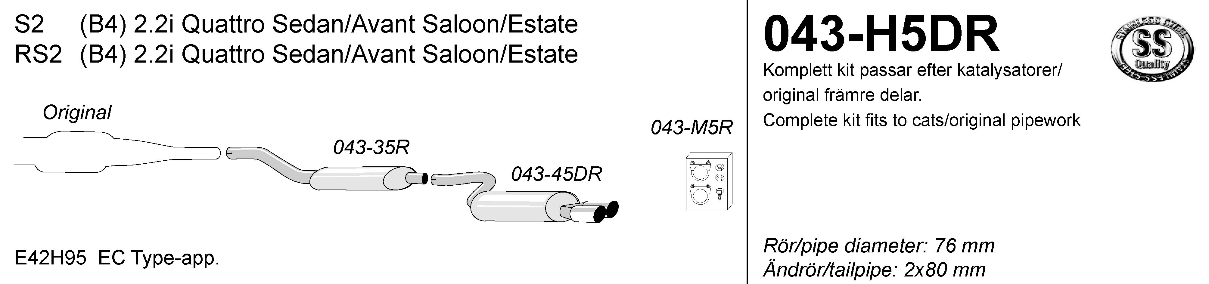 SIMONS Sport Cat-back Exhaust AUDI S2 Quattro Sedan Avant 1991-1995