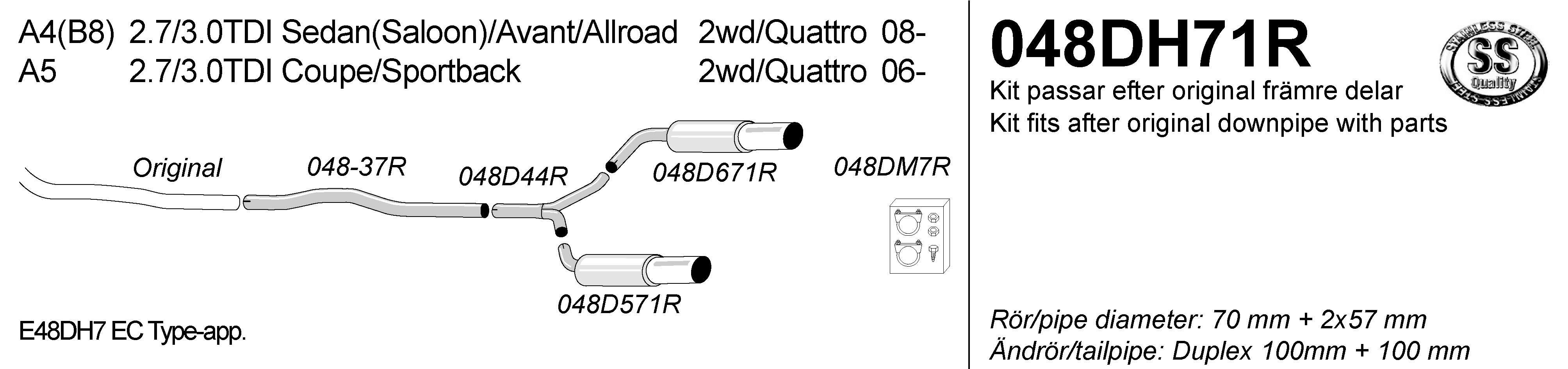 SIMONS Duplex Race Exhaust from Downpipe AUDI A5 Quattro 2.7/3.0TDI 08-16