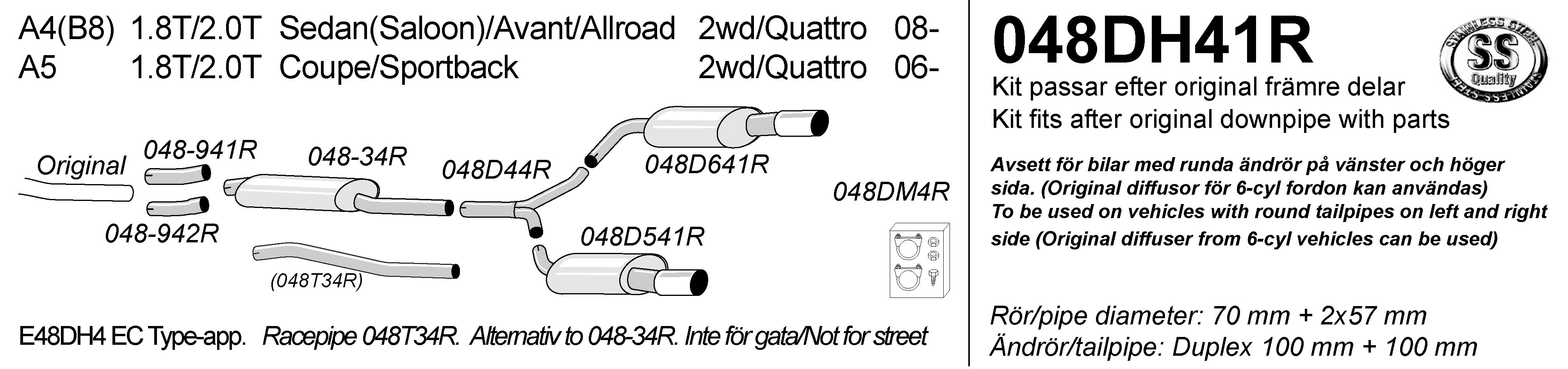 SIMONS Duplex Sport Cat-back Exhaust System AUDI A5 1.8T 2.0T 2006-2016