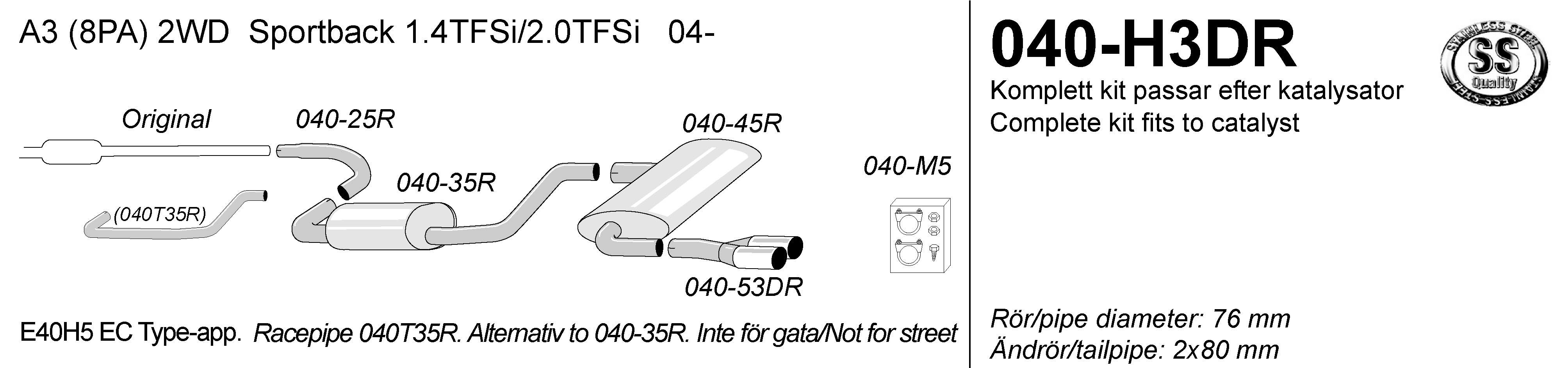 SIMONS Cat-Back Sport Exhaust AUDI A3 Sportback 1.4 2.0 TFSI 04-12