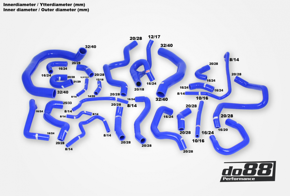 do88 coolant hose kit, AUDI SEAT SKODA VW 1.8 / 2.0 TSI (MQB) - Blue (24pcs)